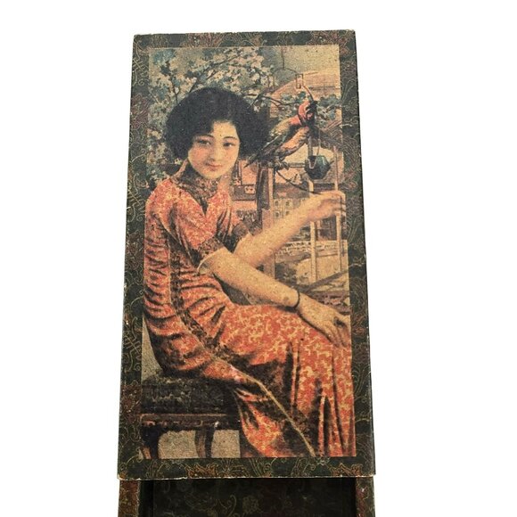 Japanese Woman Snuff Box Paper Asian-Inspired Decorative Sliding JE311 - Picture 1 of 10